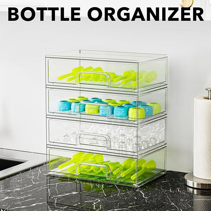 SpaceAid Bottle Storage Organizer Baby - Acrylic Bottles Station Organizer Container, Stackable Clear Drawers for Countertop, Vanity, Bathroom, Cabinet, Pantry Organization, 4 Pack, 4L, 13.7"H - Image 3