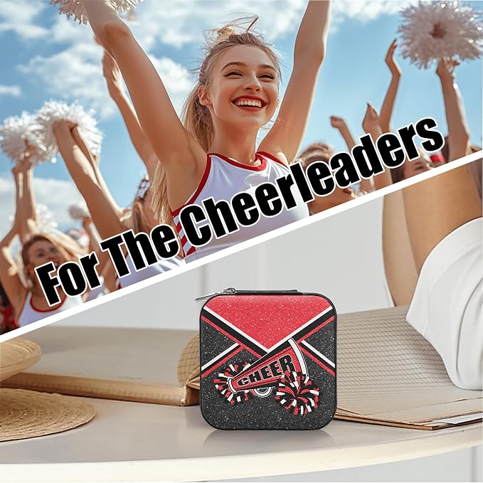 Cheerleader Jewelry Case, Mini Travel Box for Women, Cheer Team Gifts for Girls (Red) - Image 4
