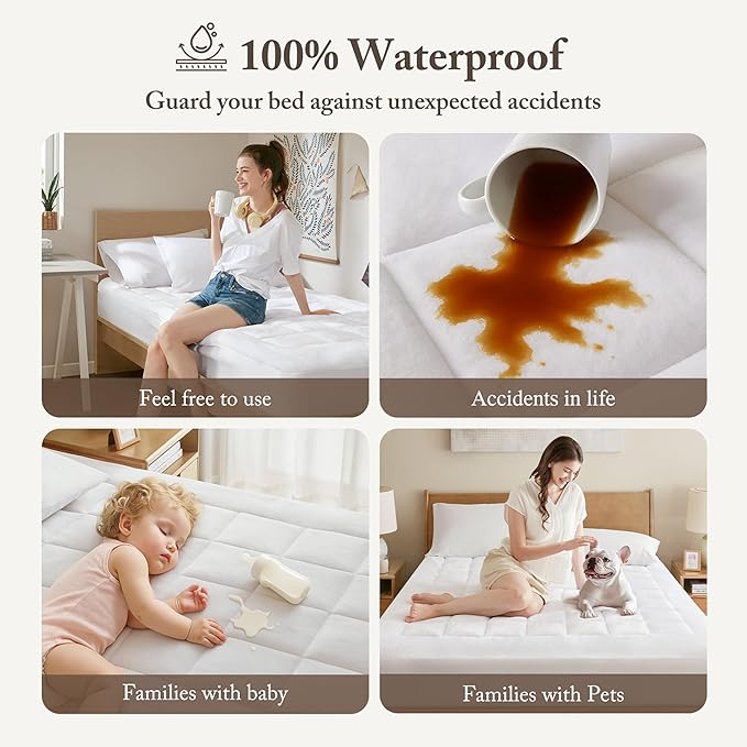 Madison Park Waterproof Mattress Protector, Cloud Soft Plush Mattress Cover, Overfilled Mattress Pad, Fitted Pocket Fits Up to 18 Inch, Machine Washable Bed Cover, White Twin XL