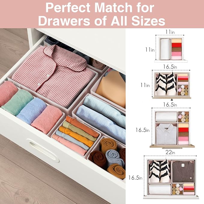 Criusia 8 Pack Underwear Drawer Organizer, Drawer Organizer Clothes, Foldable Cloth Storage Box Closet Dresser Drawer Divider Organizer for Clothes, Scarves - Image 5