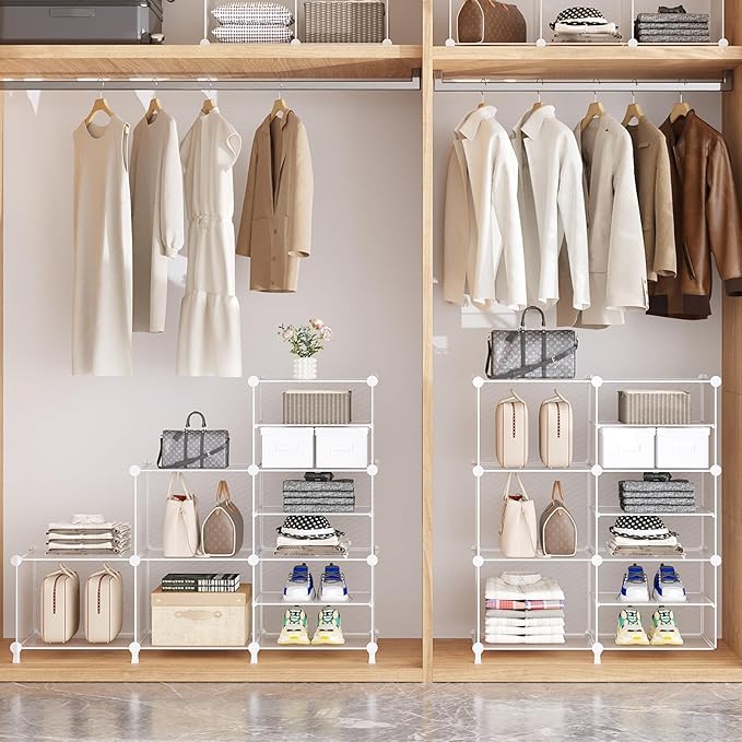 AWTATOS Closet Organizer 8 Cube Storage Shelves Clothes Organizers Closet Storage Stackable Cubby Shelving for Closet Bedroom Living Room Office, Transparent Twill - Image 5