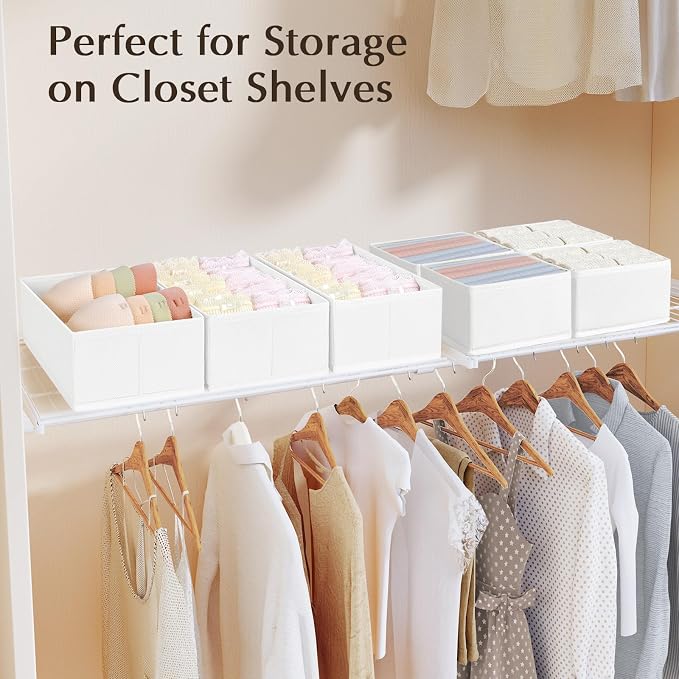 DIMJ Drawer Organizers - Set of 4 Fabric Closet Organizers and Storage, Drawer Dividers for Baby Clothes, Socks, Belt, Tie (White) - Image 4