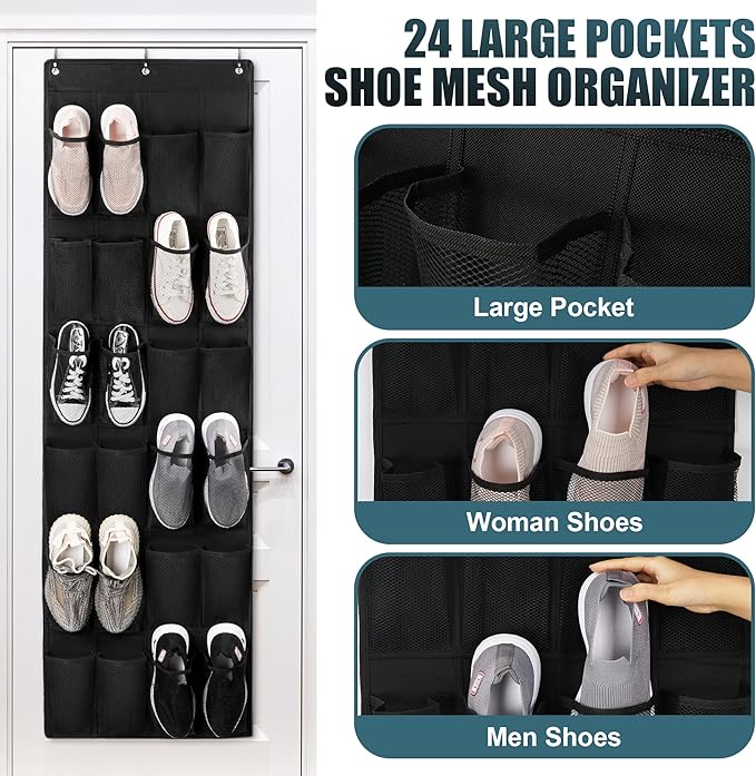 24 Large Pockets Upgraded Over the Door Shoe Organizer, Enhanced Hanging Solution Holder Closets, Shoe Cabinets for Everyone - Image 2