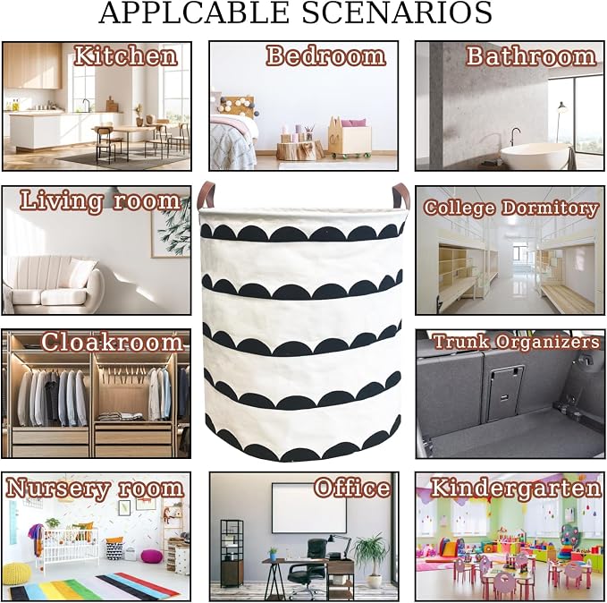 Waterproof Laundry Hamper Collapsible Laundry Basket Leather Handle Laundry Bag Large Clothes Storage Toy Organization for Bathroom Bedroom Laundryroom College Dorms (Hege-003) - Image 6