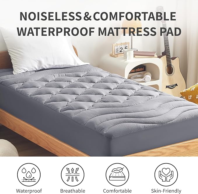 Sonive Waterproof Mattress Protector,Twin Mattress Protector with Deep Pocket up to 21'' Microfiber Fitted Mattress Pad Waterproof, Breathable Mattress Cover,Machine Washable Grey(39×75")
