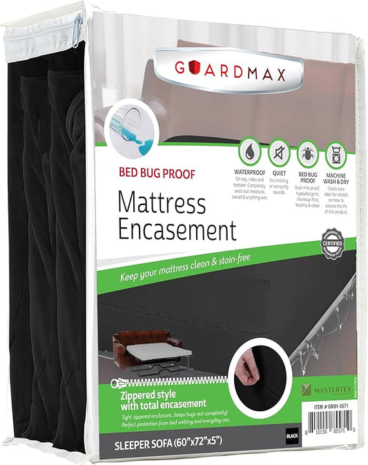 Guardmax Jersey Knitted Sleeper Sofa Zippered Mattress Encasement - Waterproof & Bed Bug Proof Mattress Protector - Comfortable, Soft, and Noiseless Zippered Bedding - Dust Mite Proof (60 x 72 x 5)
