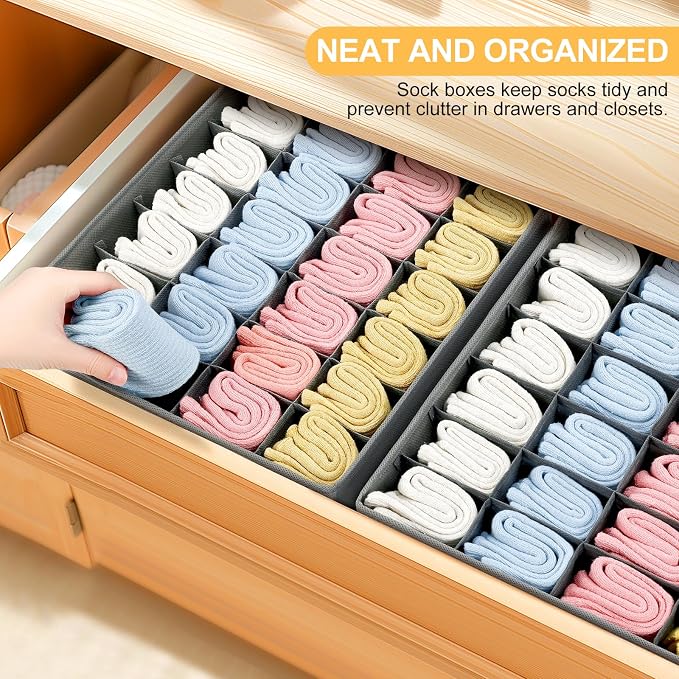 Joyoldelf Sock Organizer Drawer Organizer - Underwear Organizer, 24 Cell Collapsible Closet Organizers and Storage Sock Holders Organizers for Storing Socks, Ties, Belts 6 Pack - Image 3