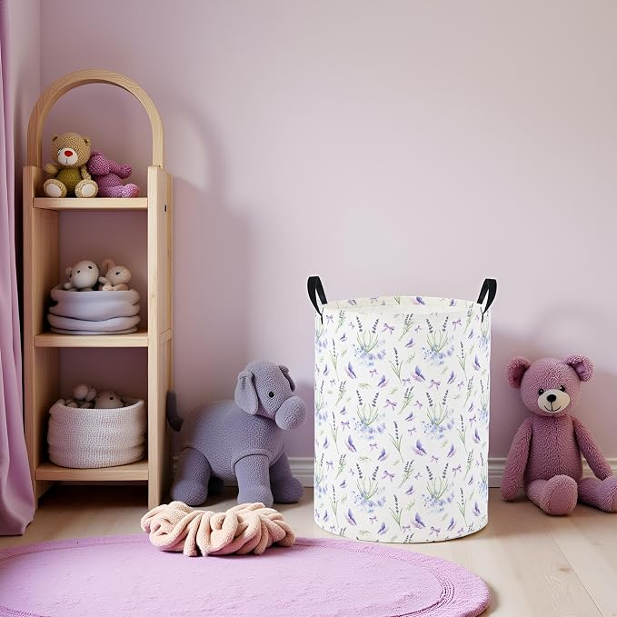 Baby Laundry Basket Baby Nursery Hamper Kids Laundry Basket Toy Storage Bin for Boys Room Decor Gift Baskets for Bedroom Bathroom(Lavender) - Image 3