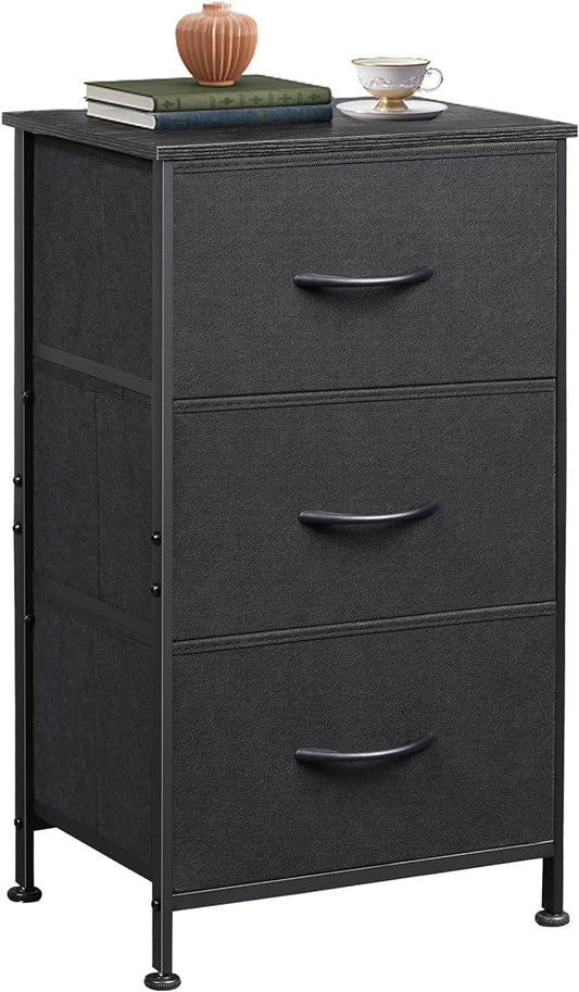 WLIVE Dresser with 3 Drawers, Fabric Nightstand, Organizer Unit, Storage Dresser for Bedroom, Hallway, Entryway, Closets, Sturdy Steel Frame, Wood Top, Easy Pull Handle, Charcoal Black