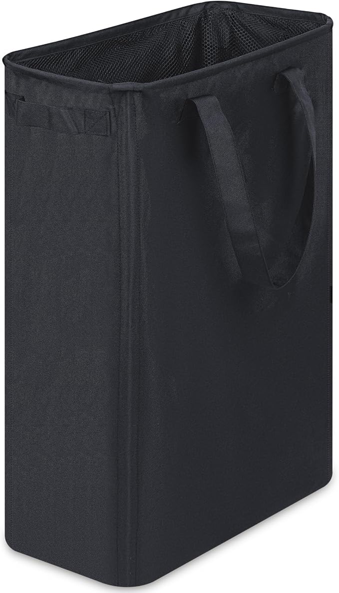 efluky Slim Laundry Basket, Narrow Laundry Hamper with Handles, Collapsible Dirty Clothes Hamper, Tall Laundry Bin for Laundry Room, Dorm and Bedroom, 12.7 Gallons(48L) Black by efluky