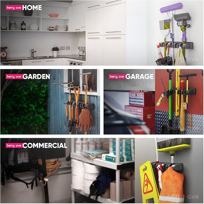 EXTRA GRIP Mop & Broom Holder Wall Mount - Wall Hanging Garden Tool & Utility Closet Organizer, Mop & Broom Hook, Broom Hanger Wall Mount, Mop Broom Organizer, Wall Mounted Broom Rack Storage (2 Pack) - Image 3