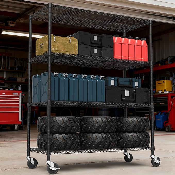 M MZG 2640LBS 53.1" W 4 Tiers Shelf Steel Storage Shelves Shelving Unit Steel Organizer Wire Rack for Home,Kitchen,Office,Garage Black 23.6" D x 53.1" W x 73.6" H - Image 5