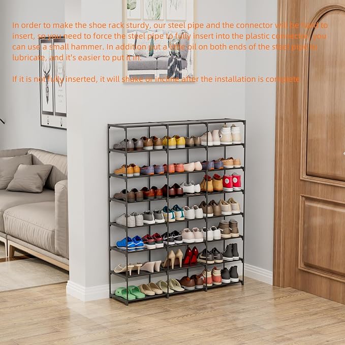 SMILHELTD Large Shoe Rack Shoe Storage Organizer for Entryway Heavy Duty Free Standing Shelves Space Saving for Sneakers Hallway Garage Organization (3 Row 8 Tier) - Image 6