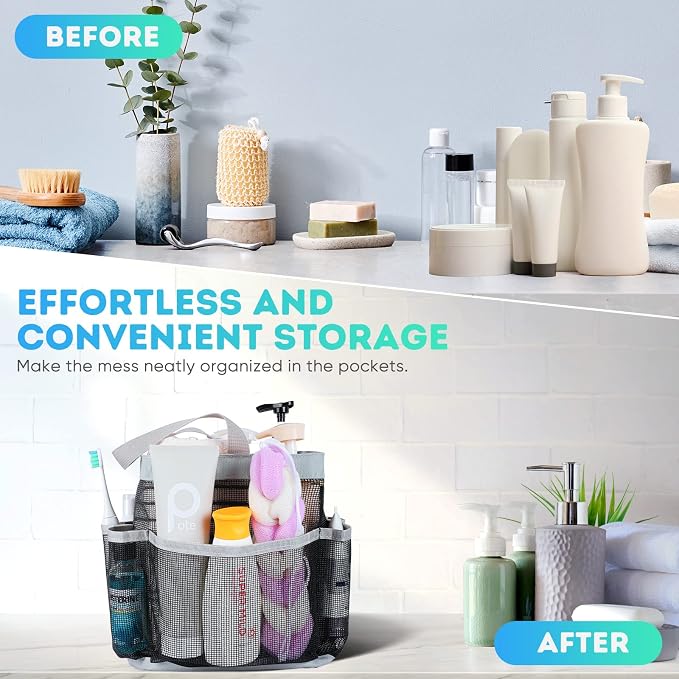 EUDELE 2 Pack Mesh Shower Caddy Portable for College Dorm Room Essentials, Shower Caddy Dorm with 8-Pocket Large Capacity,Shower Bag for Beach,Swimming,Gym - Image 7