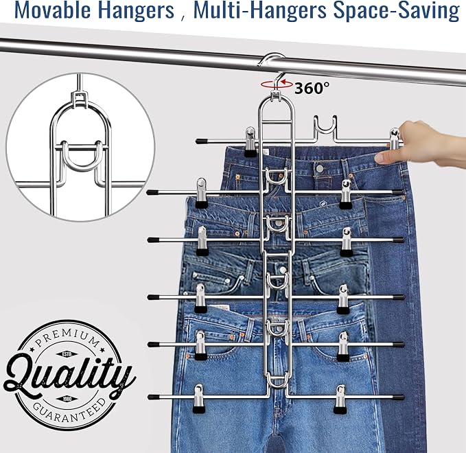 Pants & Skirt Hangers with Clips, Newly Upgraded Detachable - Space Saving Hangers, 6-Tiers Foldable Skirt Hangers for Women - Hanging Closet Organizer and Storage-2pack, Patent Pending - Image 2