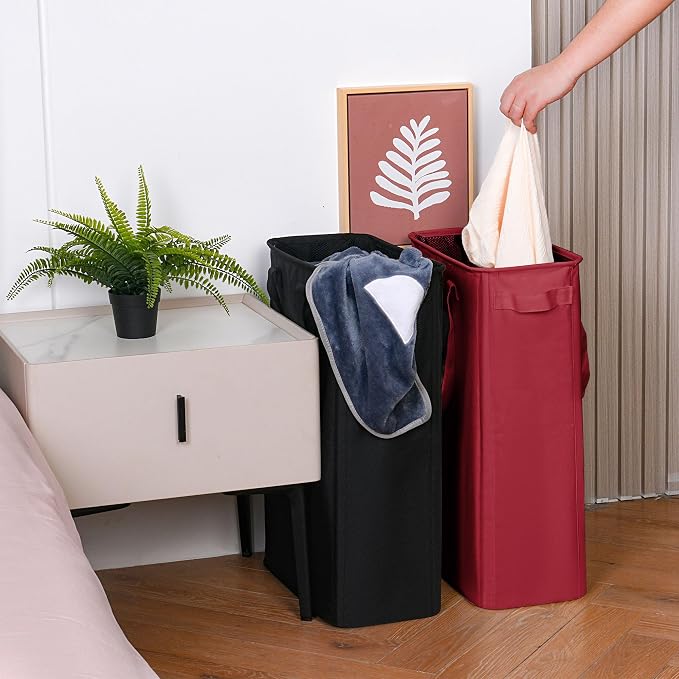 efluky Slim Laundry Basket, Narrow Laundry Hamper with Handles, Collapsible Dirty Clothes Hamper, Tall Laundry Bin for Laundry Room, Dorm and Bedroom, 48L (12.7 Gallon) Burgundy Red - Image 4