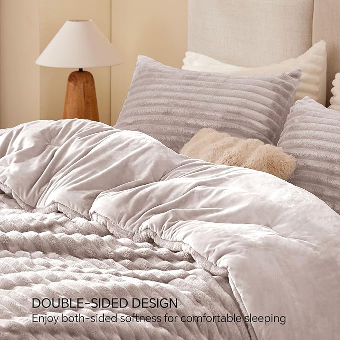 BEDELITE Fleece King Comforter Set -Super Soft & Warm Fluffy Lotus Pink Bedding, Luxury Fuzzy Heavy Bed Set for Winter with 2 Pillow Cases