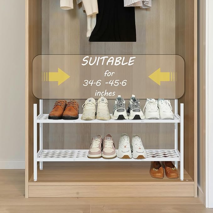 Shoe Rack, Expandable Shoes Organizer Metal Shelf Stand, 2 Tier Stackable Long Shoe Storage Holder For Closet, Floor, Entryway, Garage, Bedroom, Door Entrance For 12-18 Pairs, 45.6 inches White - Image 6