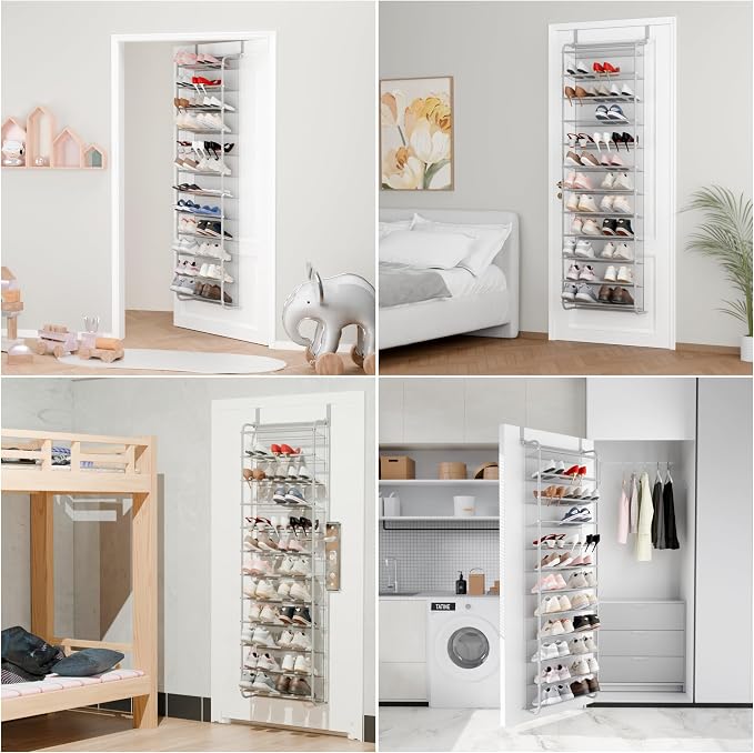 Whitmor 36 Pair Over The Door Shoe Organizer, 12 Tier Hanging Shoe Organizer, Heavy Duty Metal & Mesh Shoe Holder, Hanging Shoe Rack for Closet Organizer & Storage, 69"L x 21.7"W x 7.5"H, Grey - Image 3
