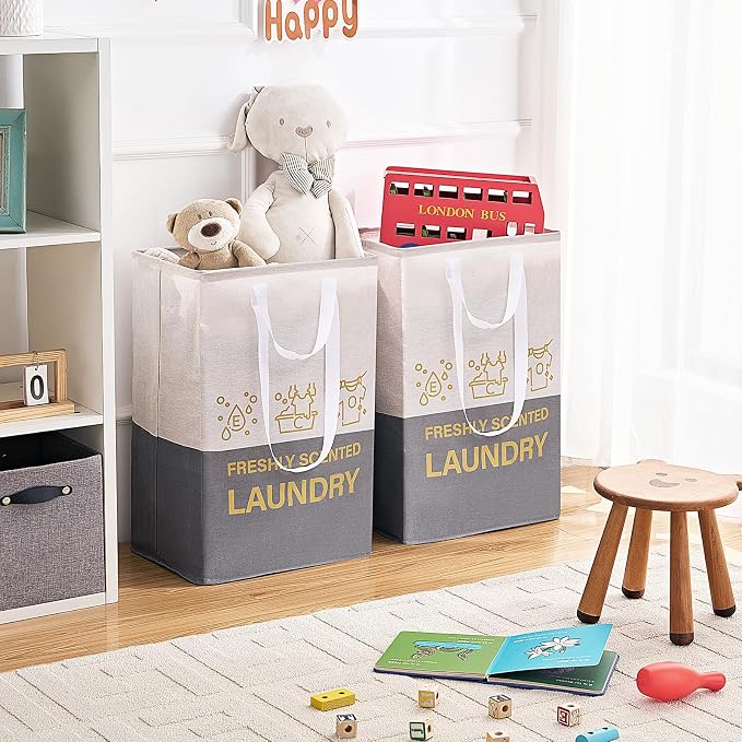 ELONG HOME 2 Pack Laundry Baskets, 92L Freestanding Laundry Basket with Handles, Waterproof Tall Collapsible Clothes Hamper for Dorm, Bedroom, Bathroom - Image 8