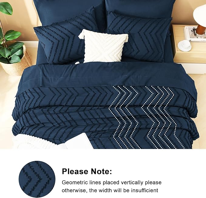 Litanika Navy Blue King Size Comforter Set with Sheets - 7 Pieces Bed in a Bag Queen Boho Tufted Complete Bedding Sets with Comforter, Sheets, Pillowcases & Shams