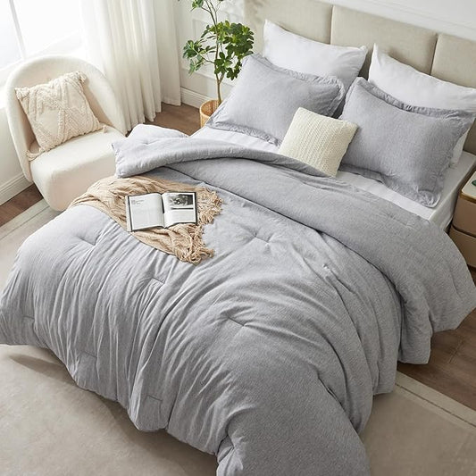 CozyLux Oversized King Comforter Set, 3 Pieces 120x98 Light Grey Soft Luxury Cationic Dyeing Bedding All Season, Light Gray Breathable Fluffy Bed Sets with 1 Alternative Comforter and 2 Pillow Shams