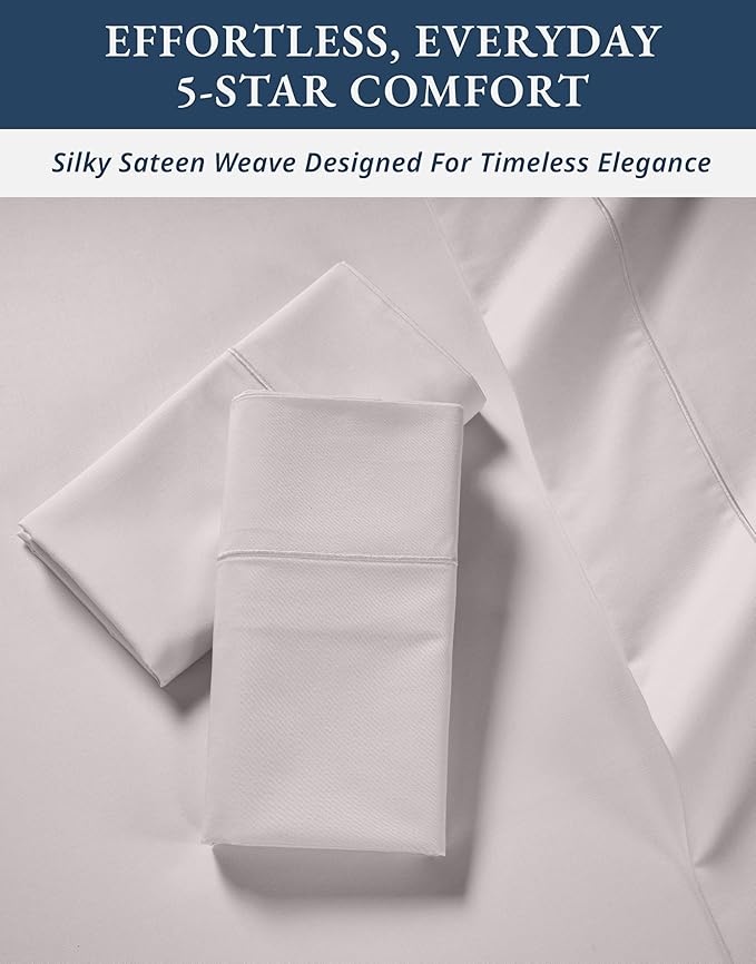 LANE LINEN 100% Egyptian Cotton Bed Sheets Queen Size, Long Staple Soft & Comfy Sateen Weave No Pill Fade Resistant Queen Size Bedding Set, Machine wash 15'' Deep Pocket Queen Sheets - Gray Lilac