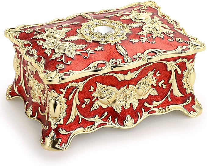 Hipiwe Hipiw Vintage Jewelry Organizer Box - Metal Trinket Storage Box Ornate Treasure Chest Box Jewelry Decorative box Keepsake Gift Box Case for Women,4.9"x3.4"x2.7" by Hipiwe