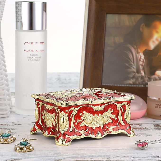 Hipiwe Vintage Jewelry Box, Small Enameled Trinket Box Organizer Rectangular Treasure Chest Box Jewelry Decorative box Keepsake Gift Box Case for Women,3.7x 2.7x 2 inch - Image 6