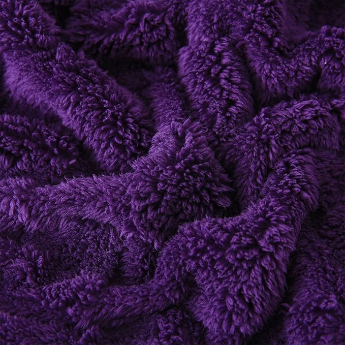 Deep Purple Fleece Throw Blanket 90”×90” for Couch Sofa Bed,Super Soft Cozy Plush Microfiber Flannel Blanket with 3D Checkered Design Lightweight for Adults,Woman,Girls