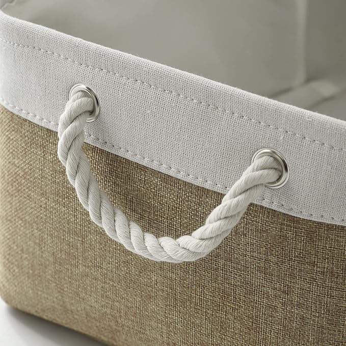 TheWarmHome Storage Basket for Organizing - 16x12x8 inch Large 3 Pack Collapsible Storage Bin for Shelves with Handles, Fabric Storage Cubes for Organizer Cloth Gift Toy Closet (Whiet & Khaki) - Image 8