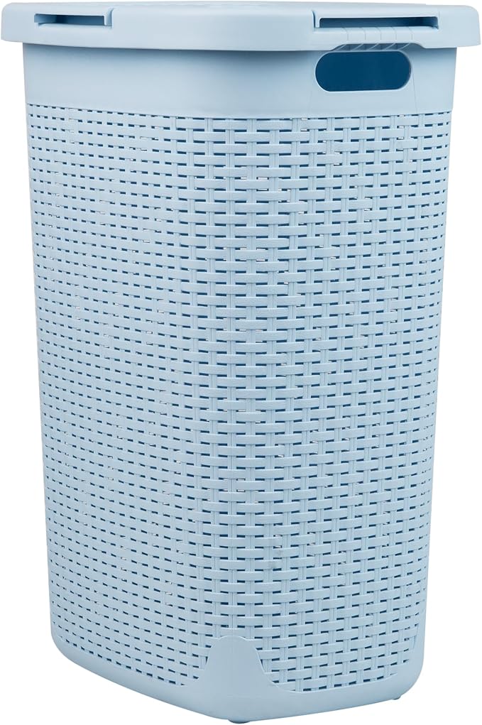 Mind Reader Slim Laundry Hamper with Lid, 60L Tall Clothes Basket, Narrow Tapered Design for Bathrooms, Closets and Laundry Rooms, Plastic, Baby Blue - Image 7