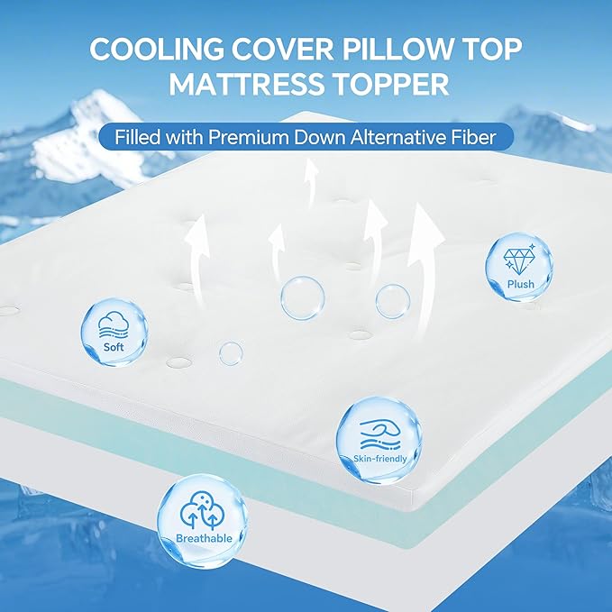 HOMBYS 6IN Thickness Cooling Mattress Topper for Hot Sleepers, Gel Memory Foam Mattress Pad Pillow Top with Fitted Deep Pocket, Soft Bed Topper for Back Pain Relief (Queen)