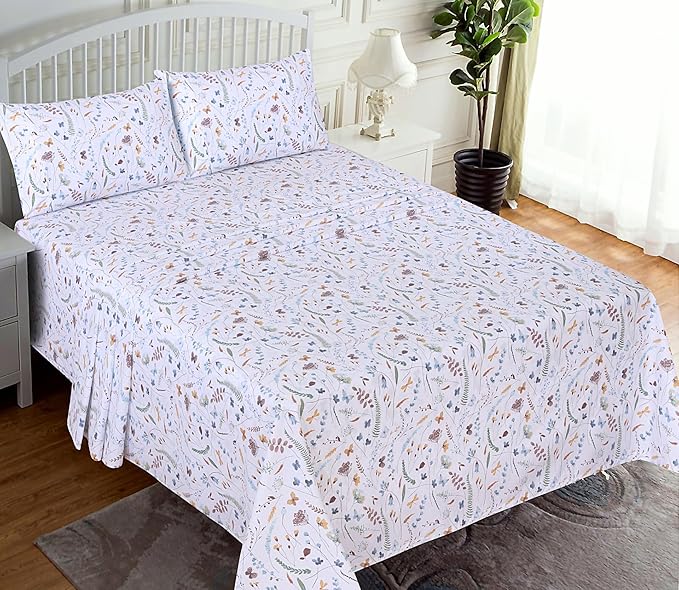 RUVANTI 100% Cotton Sheets – Twin Size Percale Bedding, Cooling & Breathable Floral Design, Durable with a Crisp, Soft & Comfortable Feel, 16" Deep Pocket, 3-Piece Set, Fern Class