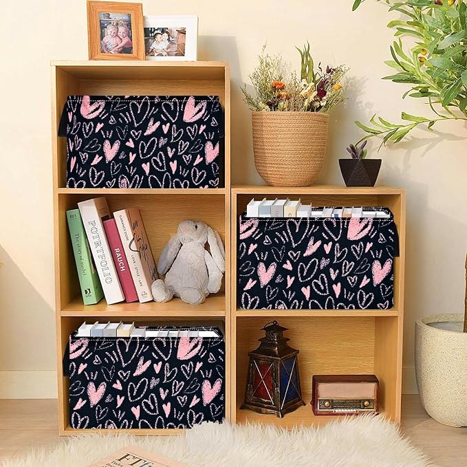 MAIZMZ Girls Basket Empty Gift Basket with Handles,Closet Shelf Storage Organizer Bins Heart Print Girls Nursery hamper Kids Toys Books Box Room Decor - Image 3