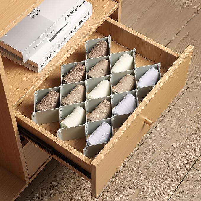 ROUFA Sock Drawer Organizer for Dresser, Honeycomb Underwear Dividers for Women, Panty Separator for Bras, Socks, Belt and Leggings (2 Sets/12pcs,Grey) - Image 2