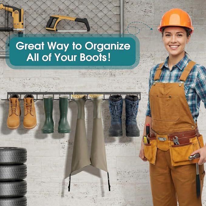 zacurter Wall Mount Boot Rack Metal Wader Hangers for Tall Boots, 8 Pair Boot Storage Organizer for Entryway Garage, Heavy Duty Cowboy Boot Holder for Rain Work Shoes, Outdoor & Indoor Use(4 Pack) - Image 3
