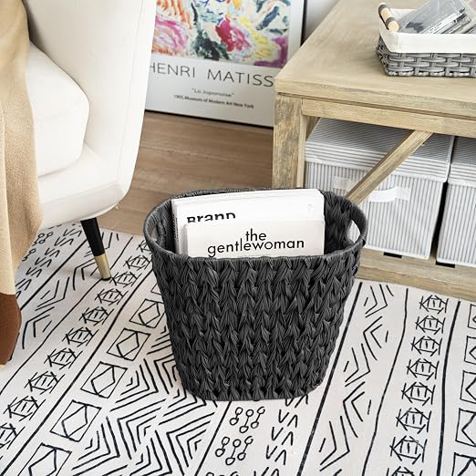 GRANNY SAYS Wicker Waste Basket, Waterproof Bathroom Trash Can, Decorative Boho Waste Baskets with Handles, Waste Basket for Bedroom, Office, 19 Liters/5 Gallons - Image 3