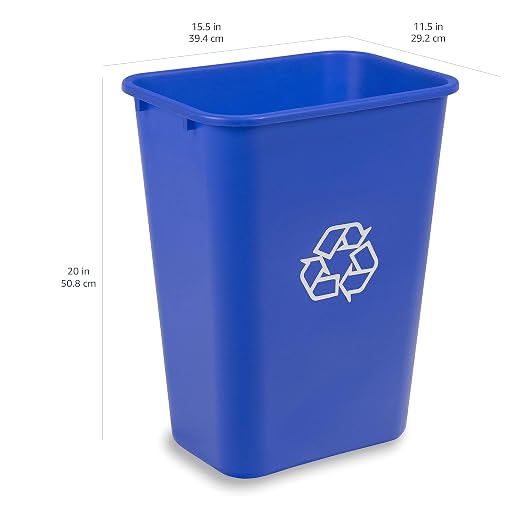 Amazon Basics Rectangular Commercial Office Wastebasket, Easy to Clean, Lightweight, 10 Gallon, Blue, Recycle Logo - Image 6