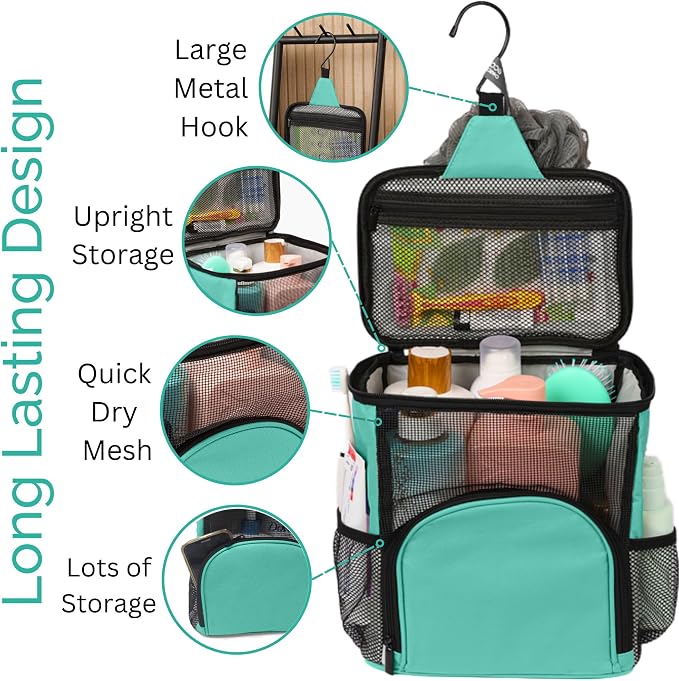 Original Shower Caddy For College Dorms- Travel Shower Caddy - Dorm Organizer Bag - Large Capacity, Quick Dry and Water Resistant with Metal Hook - Portable and Foldable Bag for Gym and Travel (Aqua) - Image 5
