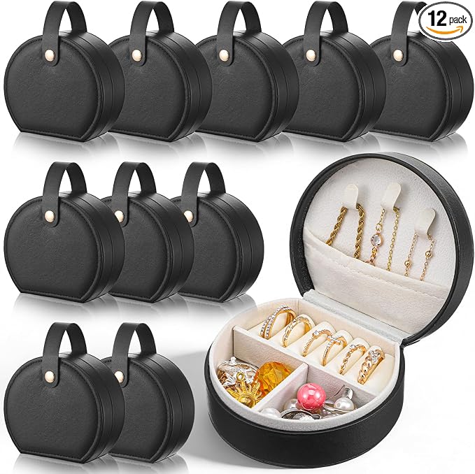 MAQUITA 10 Pack Travel Jewelry Case Mini Leather Bridesmaid Jewelry Gift Box Bulk, Half Moon Design, Detachable Handle, Small Earring Storage Organizer for Women Girls Bridesmaid Proposal Gifts by MAQUITA