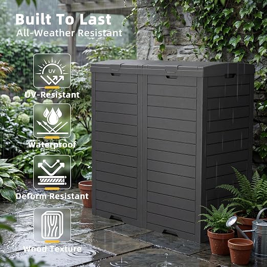 EFU 38 Gallon Outdoor Trash Can with Lid & Drip Tray, Dual Garbage Can for Patio Backyard Deck,Large Heavy Duty Waste Container Bin，Black - Image 3