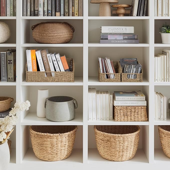 StorageWorks Seagrass Pantry Storage Baskets, Wicker Baskets with Built-in Handles, Handwoven Shelf Baskets for Organizing, Pantry Organizers and Storage, 3 Pack - Image 6