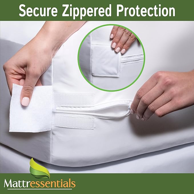 Zippered Queen Mattress Protector (8"-10" Depth) - Bed Bug Waterproof Mattress Cover, Premium Quality Hypoallergenic Encasement White