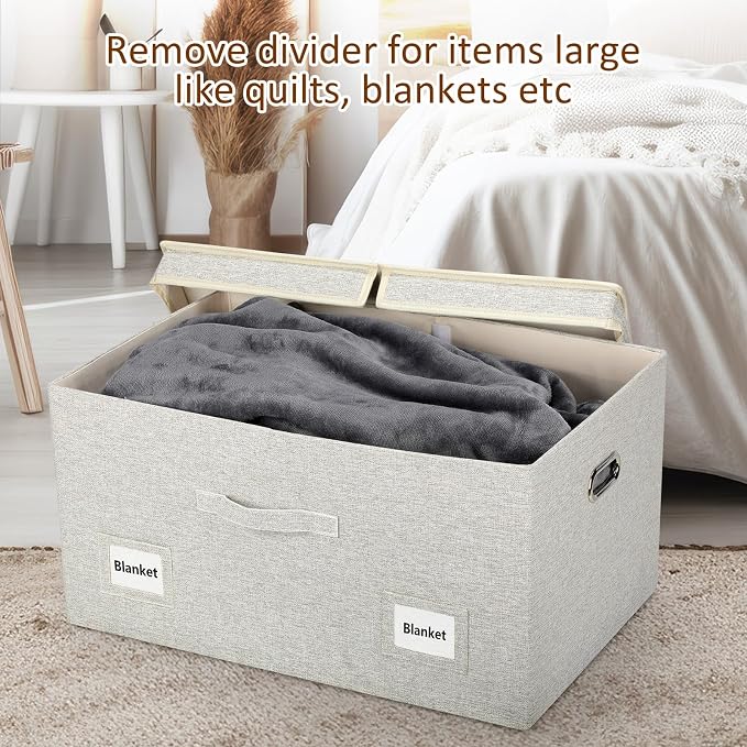 Graciadeco 75 Quart Extra Large Decorative Collapsible Storage Bins with Lids, 1 Pack Beige Stackable Boxes - Image 6