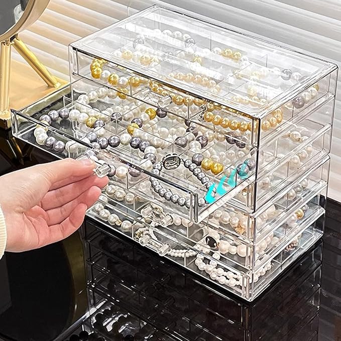 SPAKOWN Earring Organizer, Acrylic Earring Box Large 18 Compartments Jewelry Holder Organizer with 3 Drawers Stackable Earring Bracelet Storage Case Jewelry Boxes for Women (Clear) - Image 7