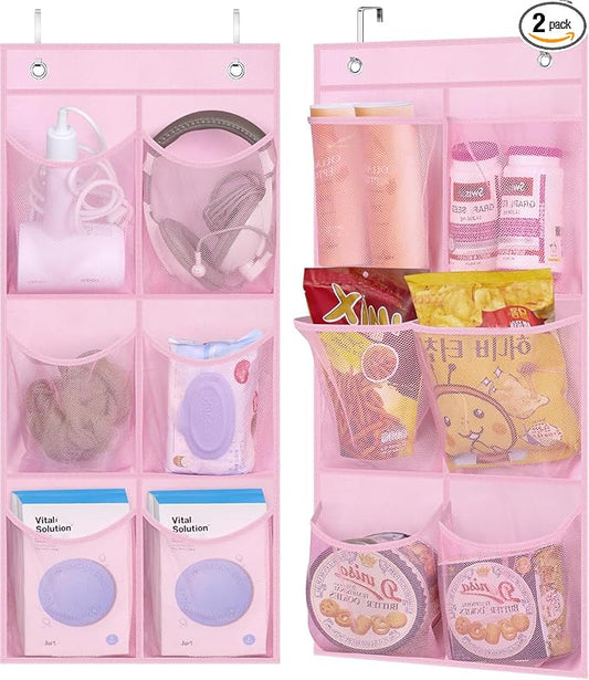 KIMBORA 2 Packs Narrow Kids Over the Door/Wall Shoe Organizer Small Baby Hanging Shoe Rack for Closet with Clear Mesh Pocket Shoe Storage for Toddler Girl Bedroom, Bathroom, RV, Pantry, Camping (Pink) by KIMBORA