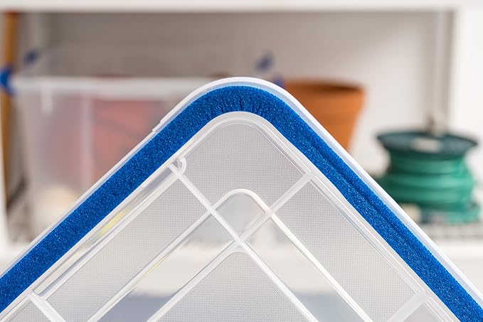 IRIS USA WeatherPro 44 Qt Storage Bins with Lids, 2 Pack, BPA-Free Plastic Gasket Box with Tight Latch and Seal, Stackable Nestable Tote Tub - Clear/Blue - Image 8