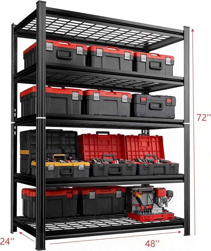 48''W Wire Garage Metal Shelving, 3020 Lbs Heavy-Duty Garage Storage Shelves, 5-Tier Adjustable Reinforced Shelves for Laundry Rooms, Basements, Kitchens&Outdoor (48''W*24''D*72''H) - Image 3