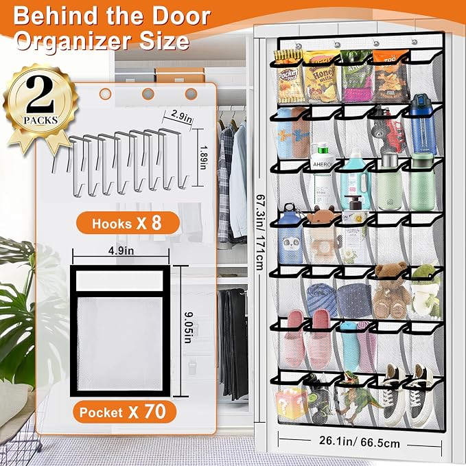 Aheroi 2 Pack 35 Pockets Over Door Shoe Organizer, White, Holds Up to 40 lbs, Mesh Pockets, Foldable, Hanging Shoe Rack - Image 2